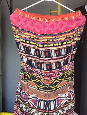 Angie  Romper Multi Color Strapless Tribal Pockets Boho Geometric Size XL